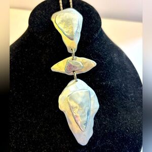 Hammered Silver Geometric Statement Pendant with 16” Chain, Southwest Boho Style